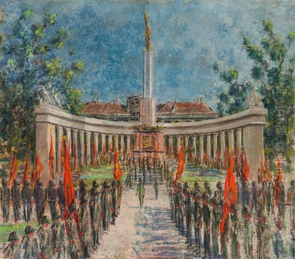 Russische Parade Am Schwarzenberg-platz In Wien Vor Dem Sowjetischen Kriegerdenkmal Oil Painting by Johannes Laurer