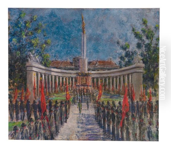 Parade Vor Dem Russischen Helden-denkmal Am Schwarzenbergplatz In Wien Oil Painting by Johannes Laurer