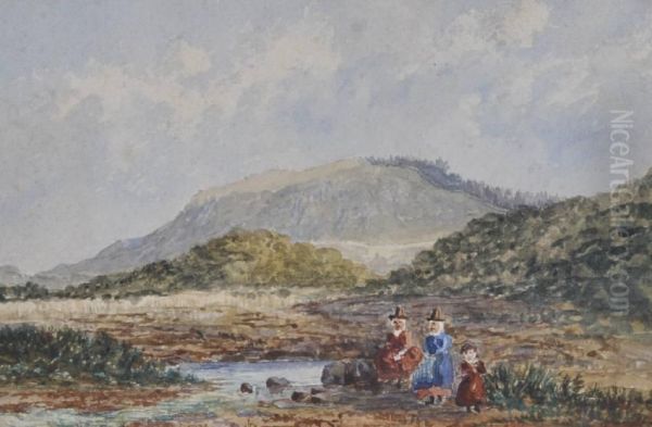 Welsh Women In A
Landscape Oil Painting by William Charles Bell