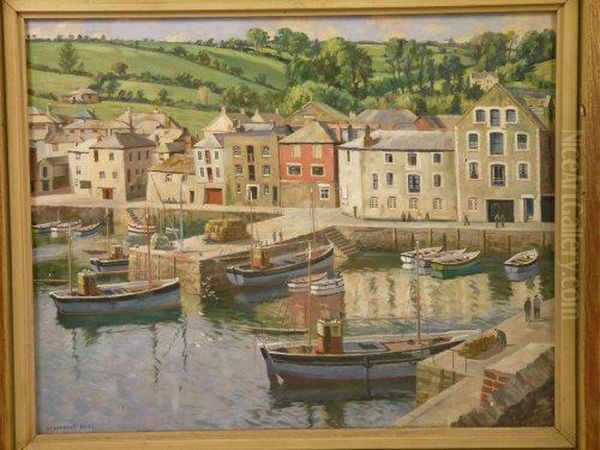 A Quayside With Fishing Boats Oil Painting by William Charles Bell