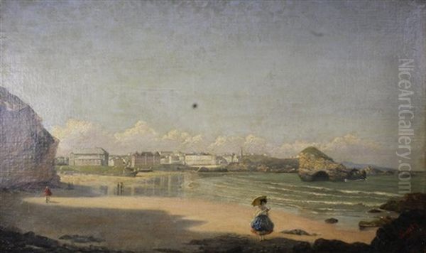 Vue De Biarritz Oil Painting by Emmanuel Joseph Lauret