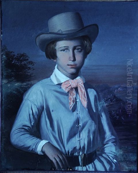 Young Boy Standing In An Algerian Landscape Oil Painting by Emmanuel Joseph Lauret