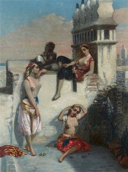 Femmes Sur Une Terrasse A Alger Oil Painting by Emmanuel Joseph Lauret