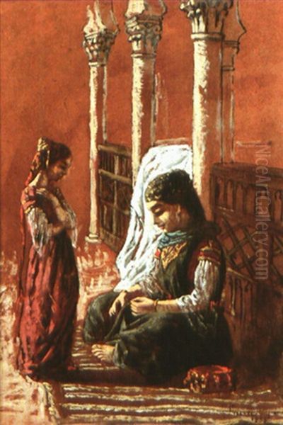 Jeune Algeroise Et Sa Mere Oil Painting by Emmanuel Joseph Lauret