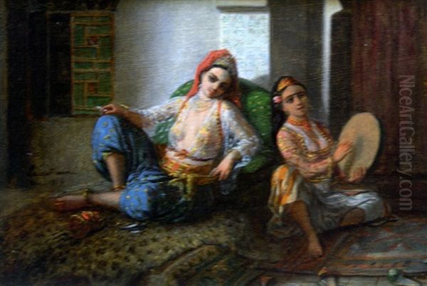 L'odalisque (+ Musiciennes Au Harem, 1836; Pair) Oil Painting by Emmanuel Joseph Lauret