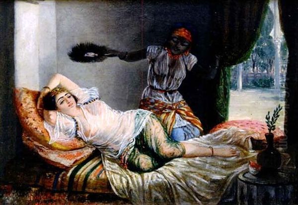 L'odalisque (+ Musiciennes Au Harem, 1836; Pair) Oil Painting by Emmanuel Joseph Lauret