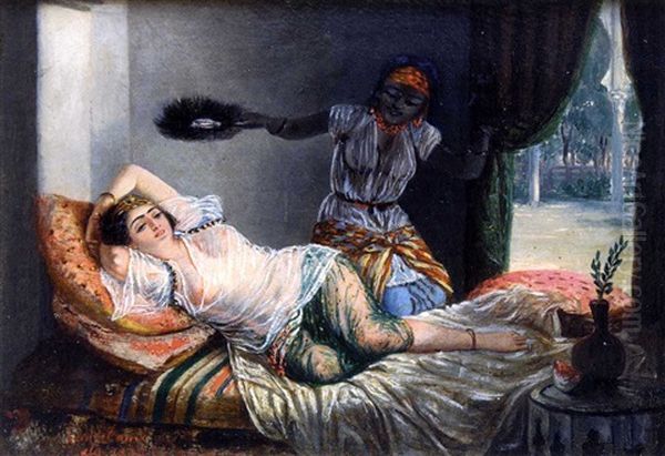 L'odalisque (+ Musiciennes Au Harem; 1836; Pair) Oil Painting by Emmanuel Joseph Lauret