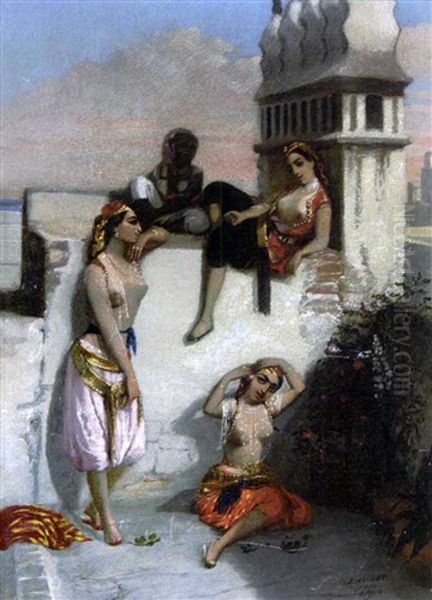 Femmes Sur Une Terrasse A Alger Oil Painting by Emmanuel Joseph Lauret