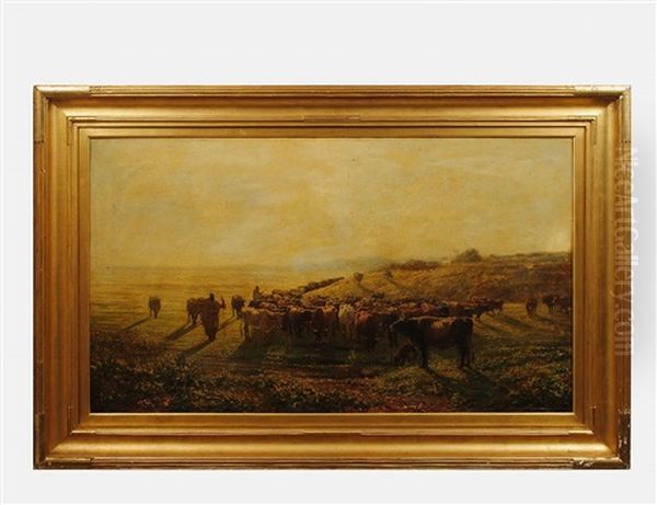 Landscape With Shepherds And Cattle Oil Painting by Francois Lauret