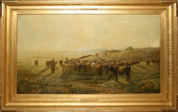 Herd Of Cattle Oil Painting by Francois Lauret