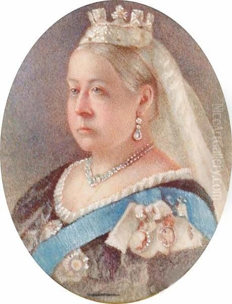 Queen Victoria, With Another Watercolour After Landseer 'presenting The Tithe' And A Portrait Of Nell Gwyn, All By The Same Hand Oil Painting by William Charles Bell