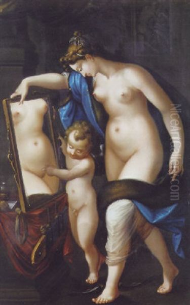 Venus Betragter Sig Selv I Et Spejl Assister Af Amor Oil Painting by Alexander Laureus