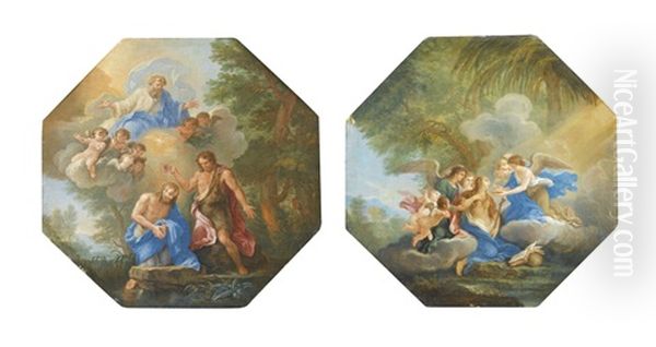 Le Bapteme Du Christ La Communion De Sainte Marie-madeleine (pair) Oil Painting by Filippo Lauri