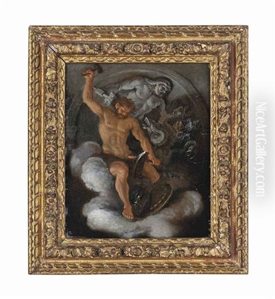 Vulcan At His Forge, Behind Him A Bas-relief Of Hercules Fighting The Hydra Oil Painting by Filippo Lauri