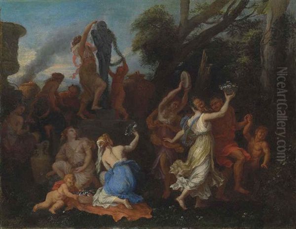 A Bacchanal Scene Oil Painting by Filippo Lauri