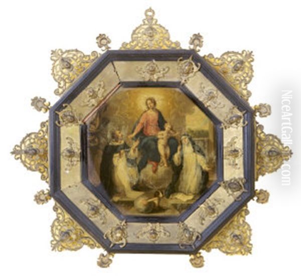 The Virgin And Child With Saints Dominic & Theresa (+ The Vision Of St. Dominic; Pair) Oil Painting by Filippo Lauri