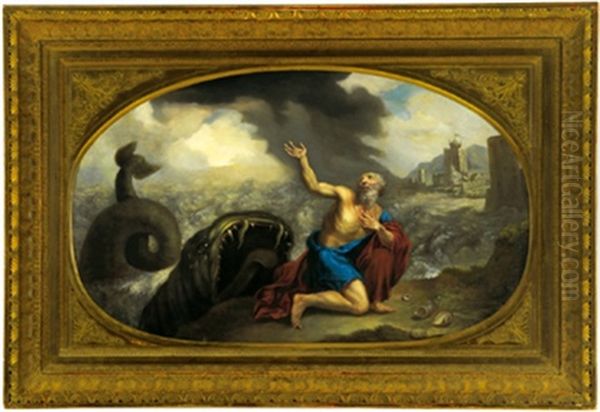 Giona E La Balena, In Fondo Si Vede La Citta Di Ninive Oil Painting by Filippo Lauri