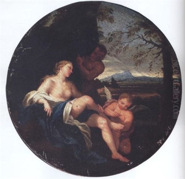 Venus And Cupid Surprised By A Satyr Oil Painting by Filippo Lauri