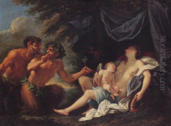 Two Satyrs Stealing Cupid's Arrows As He Sleeps In The Lap Of Venus Oil Painting by Filippo Lauri