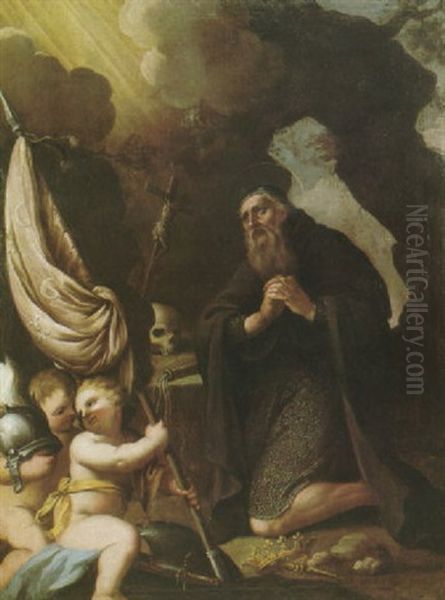 Saint Louis In Prayer With Putti Bearing His Staff Oil Painting by Filippo Lauri