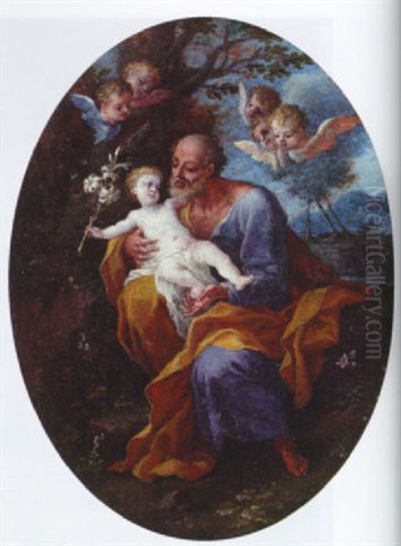 Saint Joseph Holding The Christ Child Oil Painting by Filippo Lauri