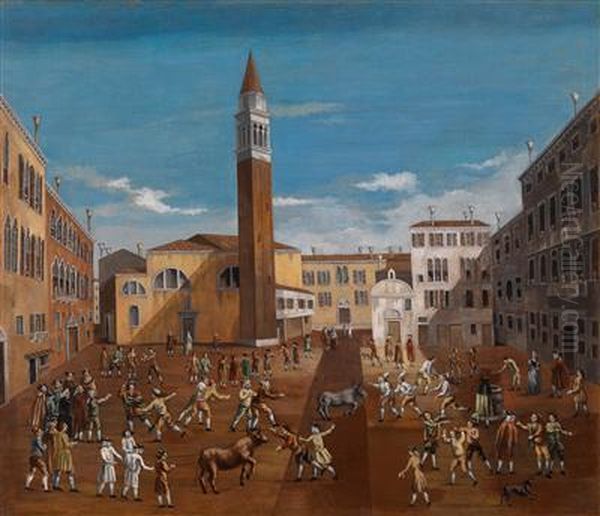 Karnevalsbelustigung Auf Dem Campo Sant'angelo In Venedig Oil Painting by Gabriele Bella