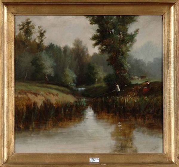 Pecheurs Au Bord Du Ruisseau Oil Painting by Paul J. Lauters