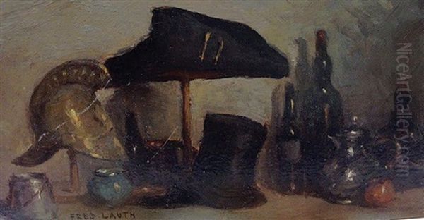 Composition Au Casque, Bicorne Et Haut De Forme Oil Painting by Charles-Frederic Lauth