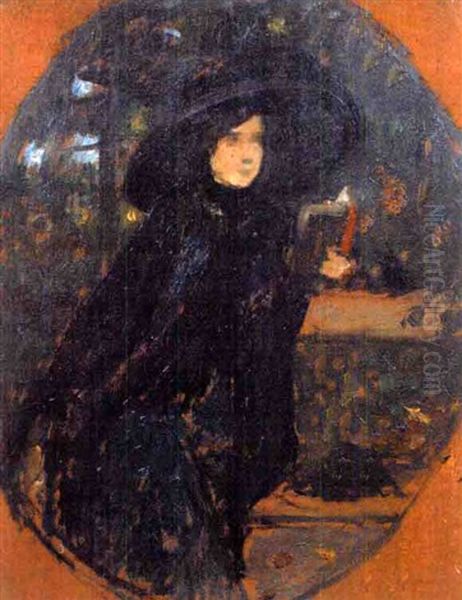 Dame A La Capeline Noire Oil Painting by Charles-Frederic Lauth