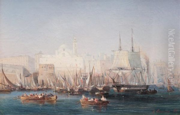 Bateaux Dans Le Port De Constantinople Oil Painting by Barthelemy Lauvergne