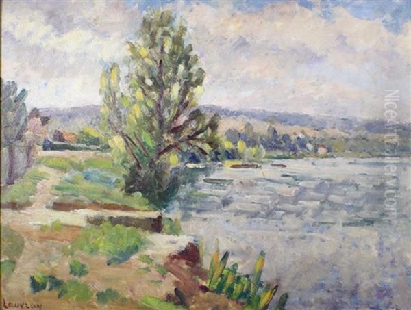 Chemin Du Bord De Seine A Vetheuil Oil Painting by Abel Louis Alphonse Lauvray