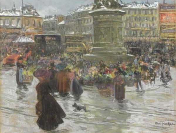 Palais De Republique, Paris In The Snow Oil Painting by Abel Louis Alphonse Lauvray