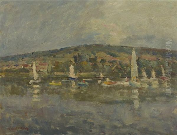 Regates A Vetheuil Oil Painting by Abel Louis Alphonse Lauvray