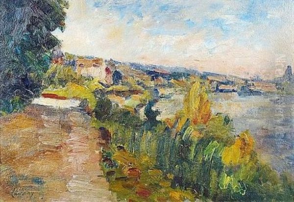 Bord De Seine Oil Painting by Abel Louis Alphonse Lauvray