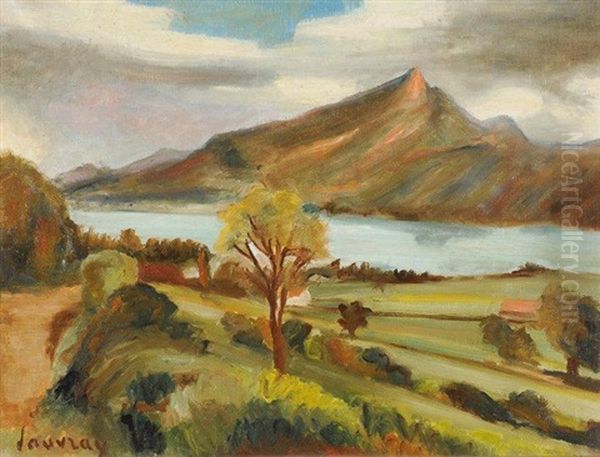 Lac Au Pied De La Montagne Oil Painting by Abel Louis Alphonse Lauvray