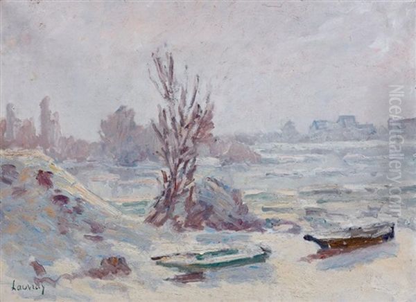 La Riviere Enneigee Oil Painting by Abel Louis Alphonse Lauvray