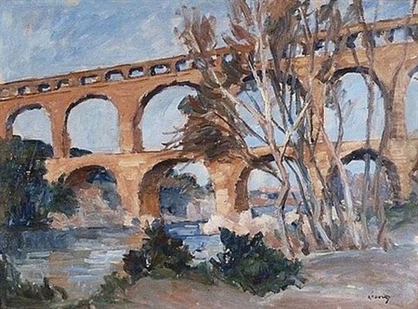 Le Pont Du Gard Oil Painting by Abel Louis Alphonse Lauvray