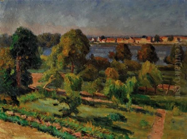 Jardins En Bord De Seine Oil Painting by Abel Louis Alphonse Lauvray