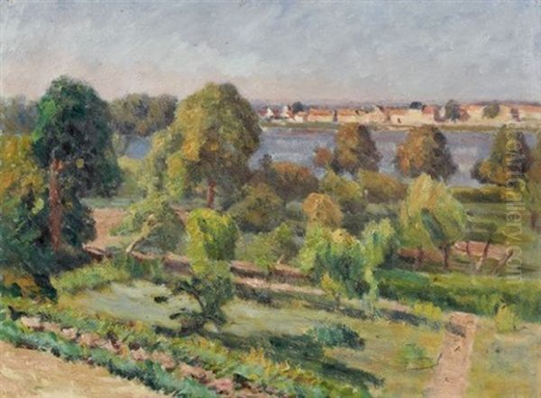 Jardins En Bord De Seine Oil Painting by Abel Louis Alphonse Lauvray