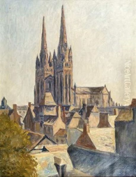 La Cathedrale De Quimper Oil Painting by Abel Louis Alphonse Lauvray