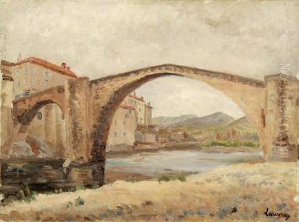 Pont D'espalion Sur L'aveyron Oil Painting by Abel Louis Alphonse Lauvray