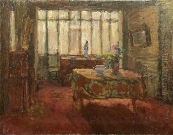 Interieur A La Plante Fleurie Oil Painting by Abel Louis Alphonse Lauvray