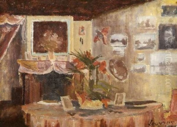 Interieur: Fleurs Et Tableaux Oil Painting by Abel Louis Alphonse Lauvray