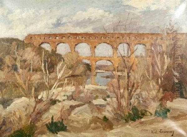 Le Pont Du Gard Oil Painting by Abel Louis Alphonse Lauvray