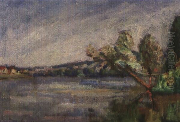 Paysage De Vetheuil Oil Painting by Abel Louis Alphonse Lauvray