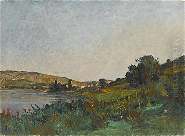 Vetheuil Vu Des Bords De Seine Oil Painting by Abel Louis Alphonse Lauvray