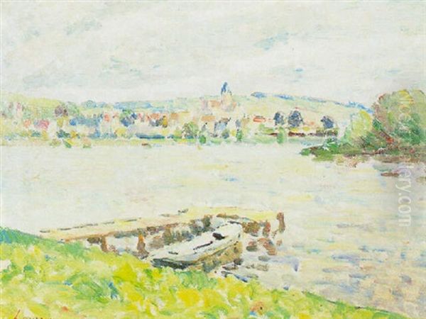 La Seine A Vetheuil Oil Painting by Abel Louis Alphonse Lauvray