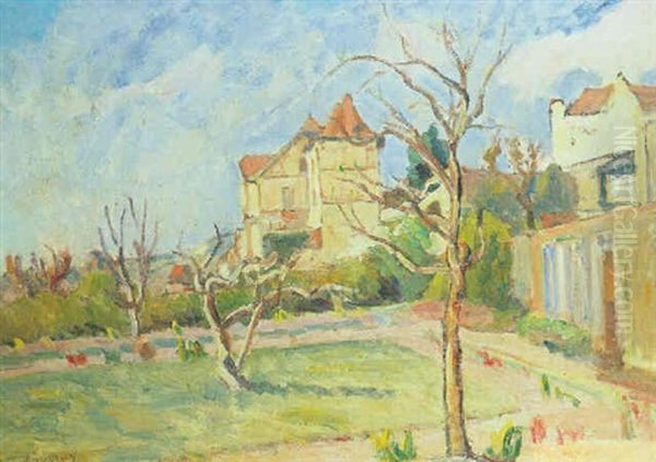 Paysage Devant Son Atelier Oil Painting by Abel Louis Alphonse Lauvray