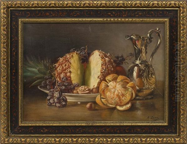 Still Life Of A Silver Pitcher Oil Painting by August Laux