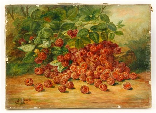 Still Life Of Raspberries Oil Painting by August Laux